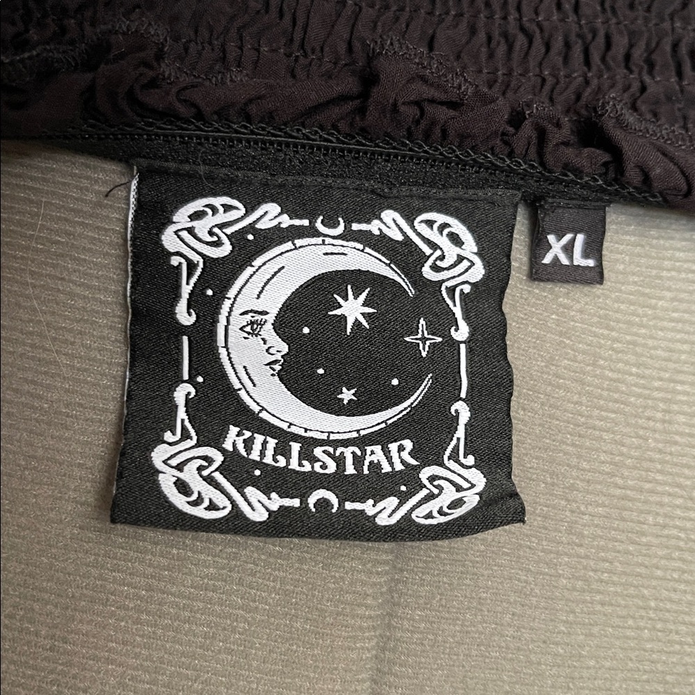 Killstar Off-Shoulder Black Smocked Dress with Bell Sleeves - Picture 3 of 4